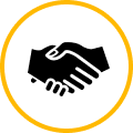 partners handshake inside of an orange circle icon