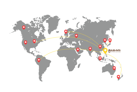 gray world map with yellow and red location pins