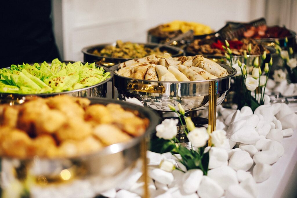 different catering food placed on a table
