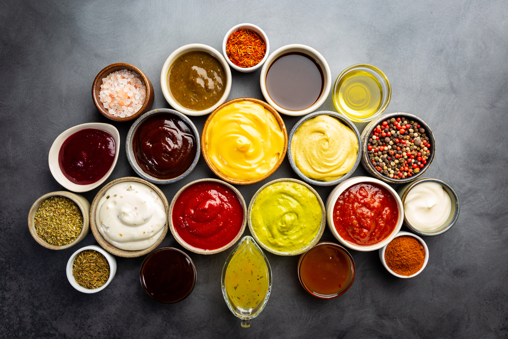 top view of condiments and sauces