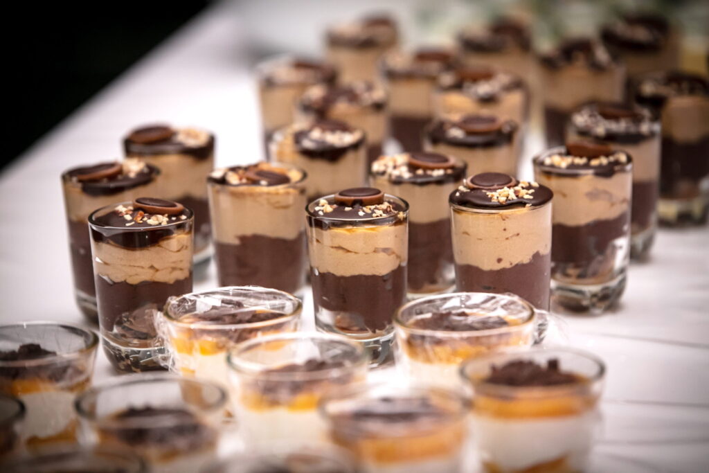 chocolate mousse on the glasses