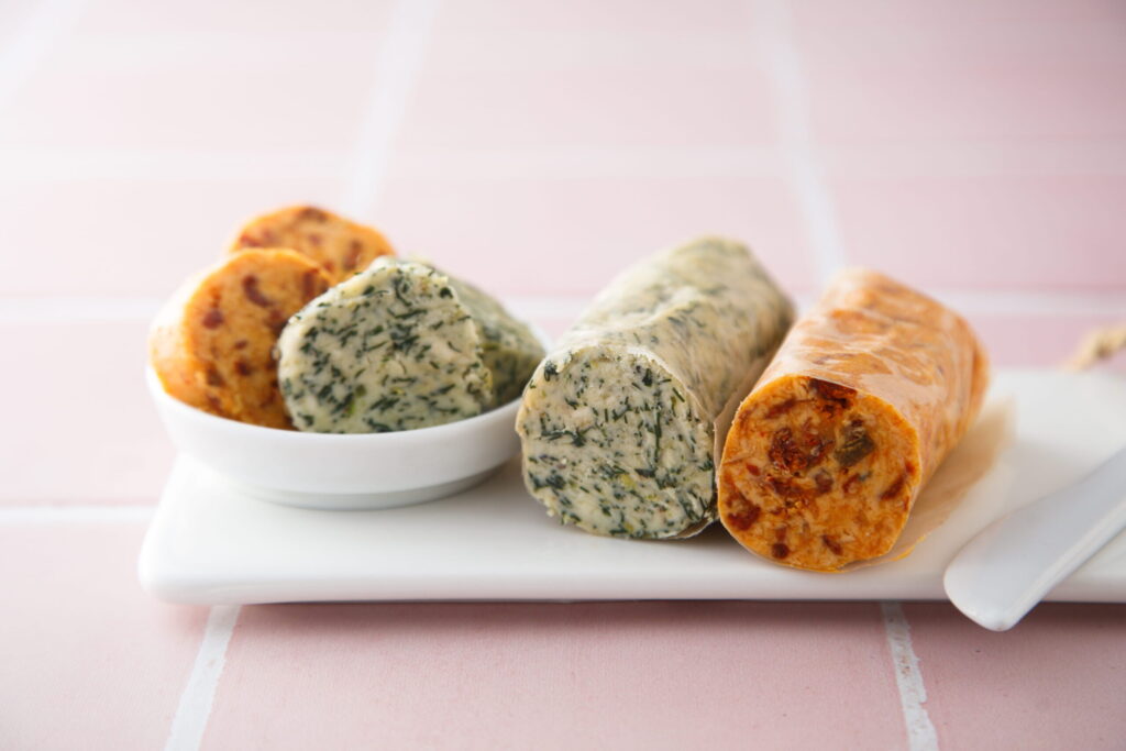 homemade flavored butter on a desk