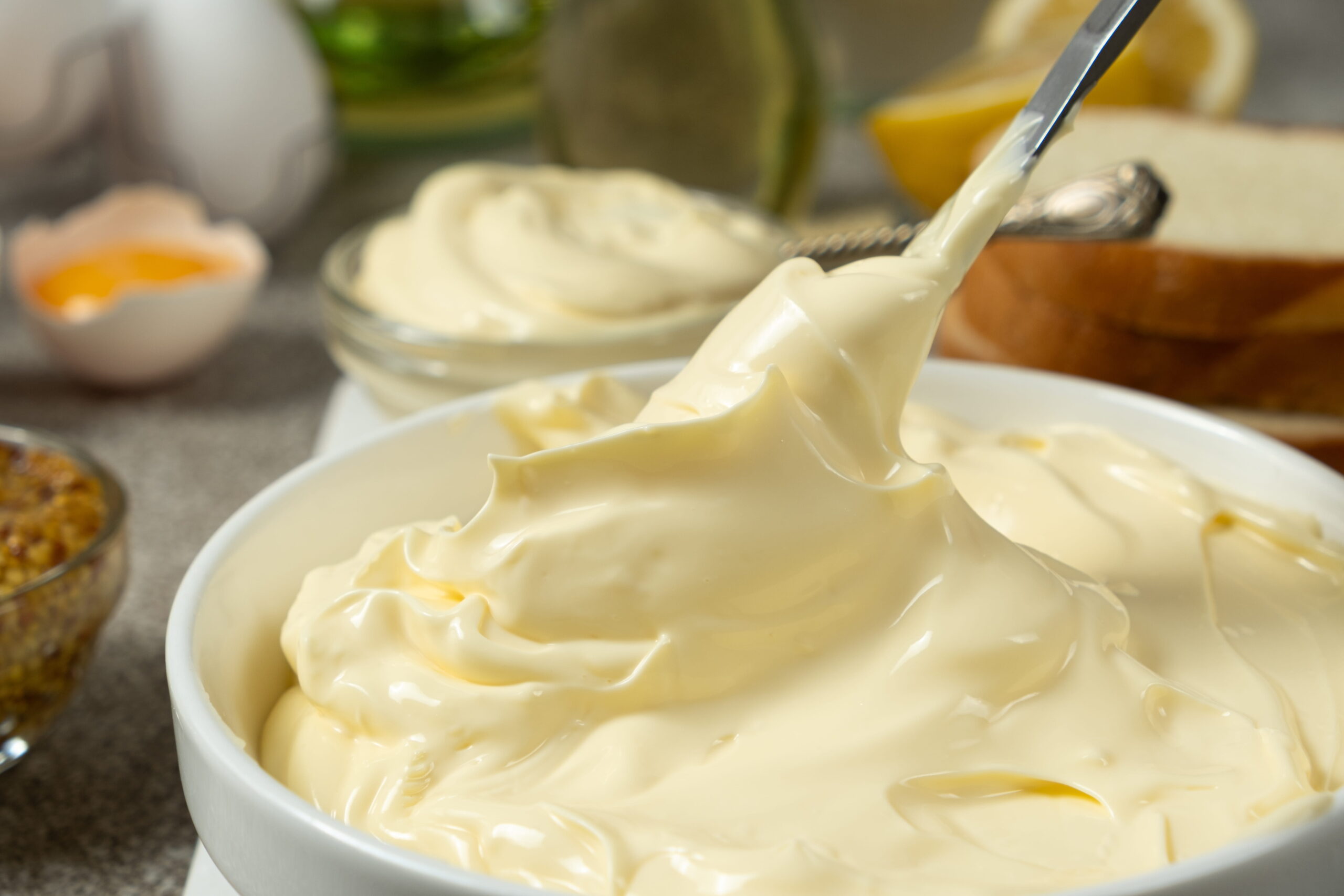 mayonnaise in a white bowl