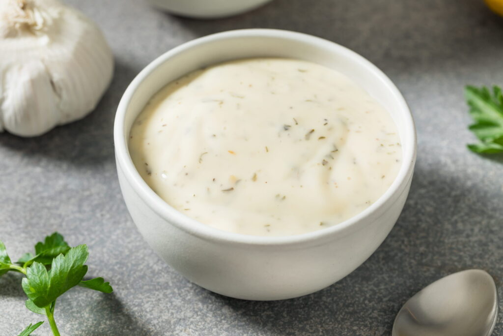 ranch dressing on a small bowl