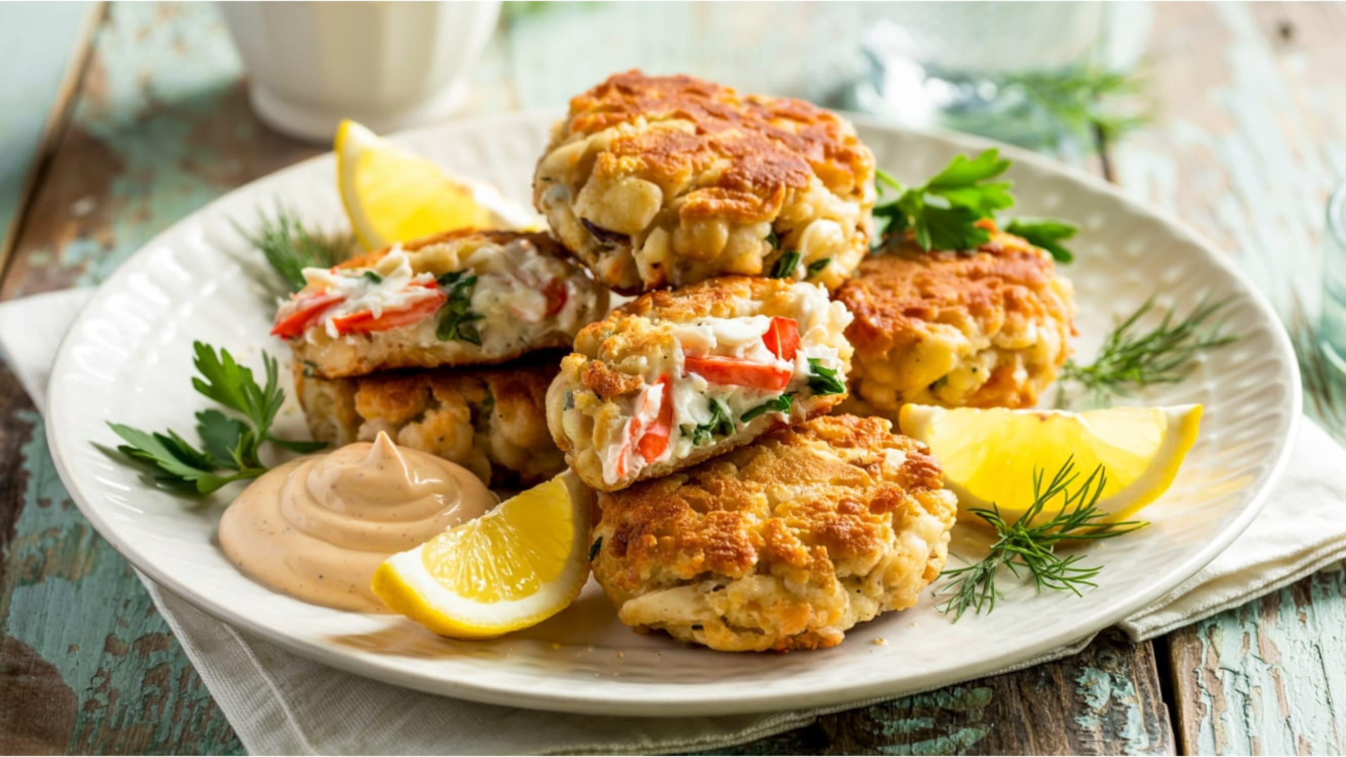 maryland crab cakes on the plate with lemon